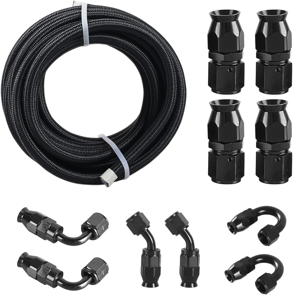 6AN PTFE E85 Braided Fuel Line Fitting Kit 20FT Transmission Oil Cooler Line Stainless Steel Black Pack of 2 P564243