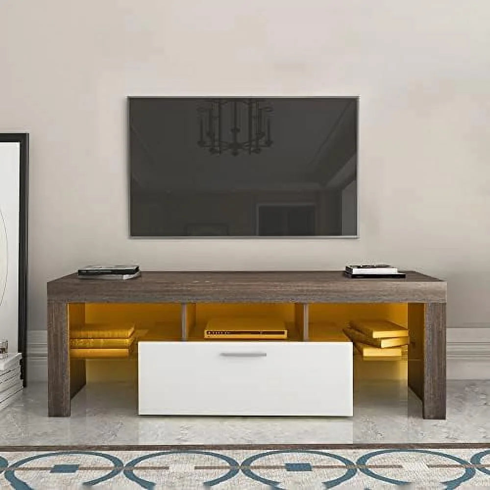 Brown TV Stand with LED Lights and Drawer M16906