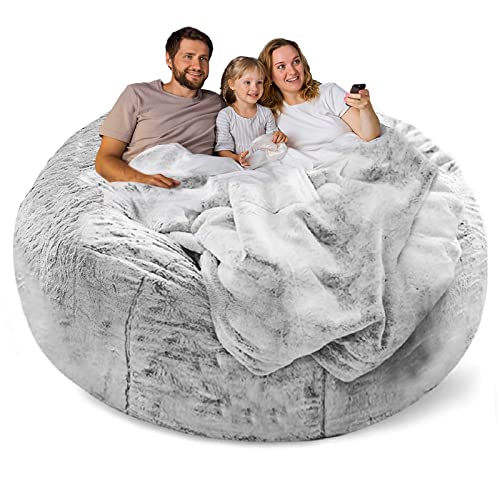Round Soft Fluffy PV Velvet Washable Bean Bag Chair Cover 5ft Dark Grey M167585