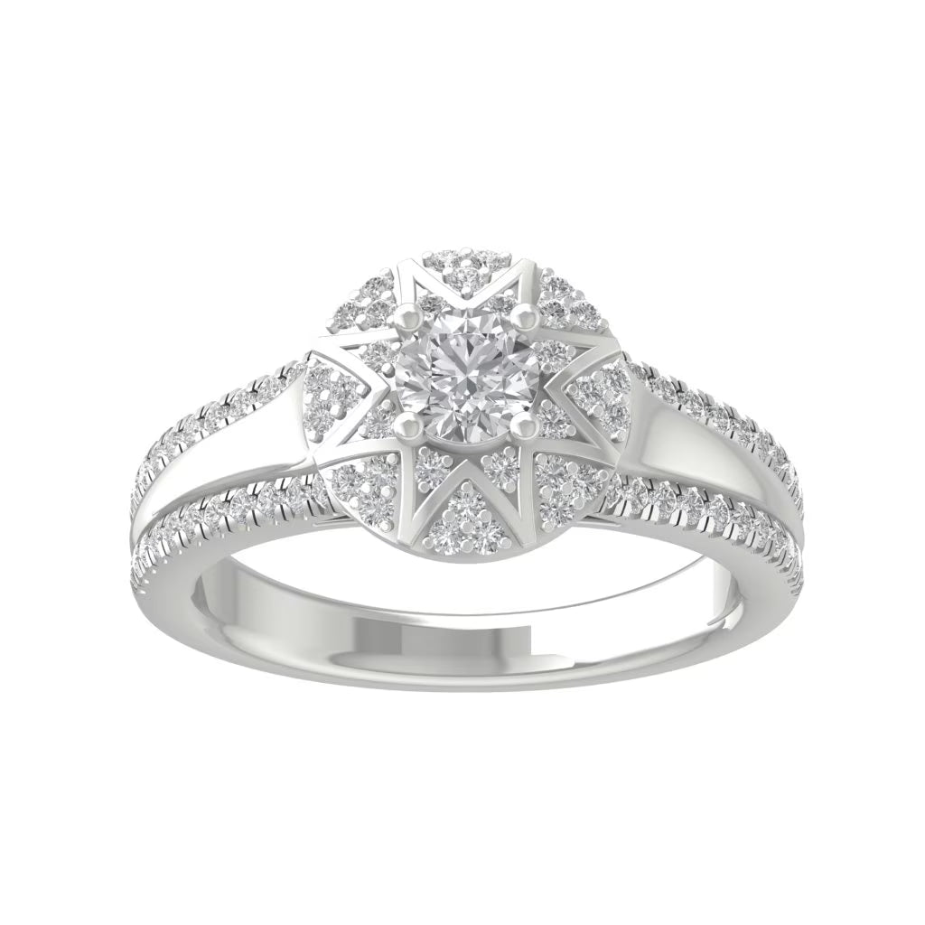 14K White Gold Diamond Halo Engagement Ring D299