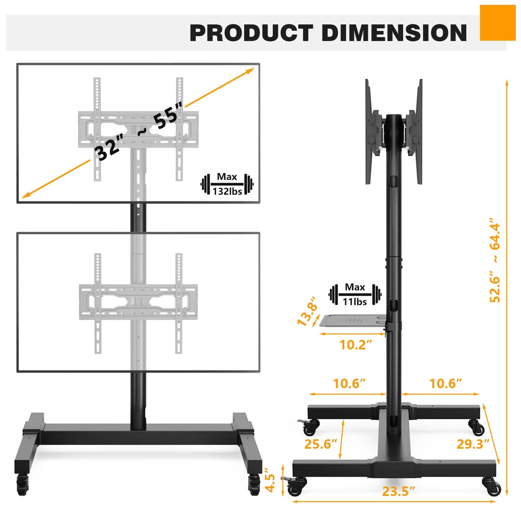 Black Mobile TV Stand for 32 to 55 inch Flat TVs X73291