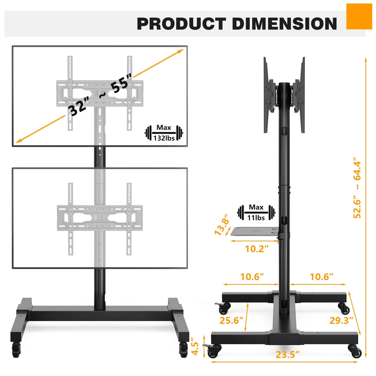 Black Mobile TV Stand for 32 to 55 inch Flat TVs X73291