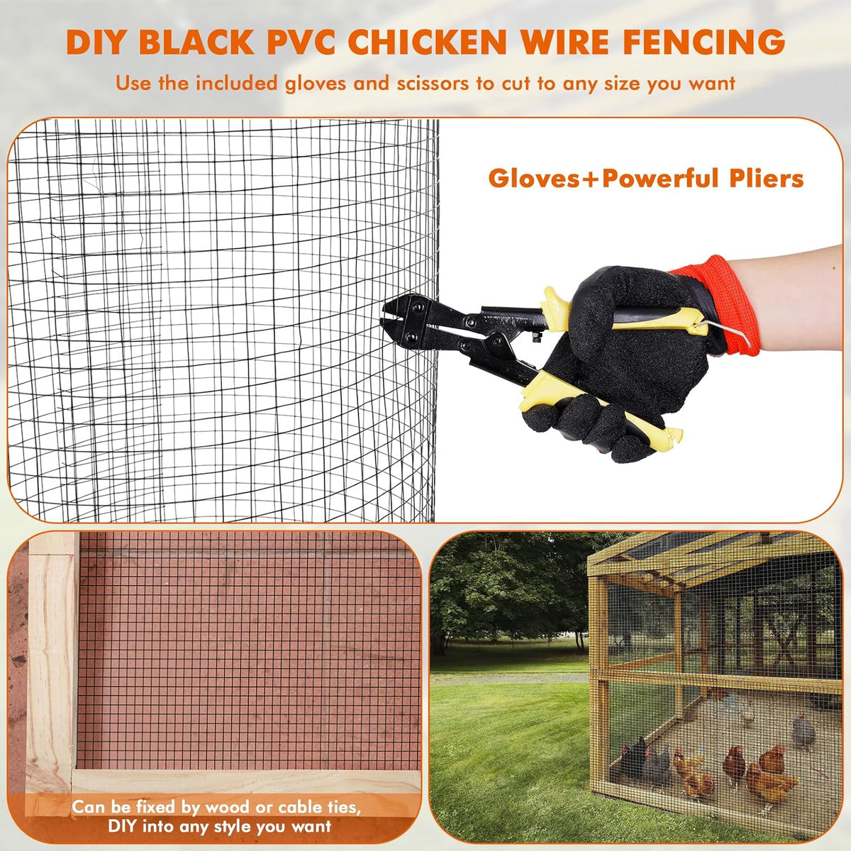1/2 inch 36 x 100 ft 19 Gauge Black PVC Coated Galvanized Wire Mesh Roll J32894