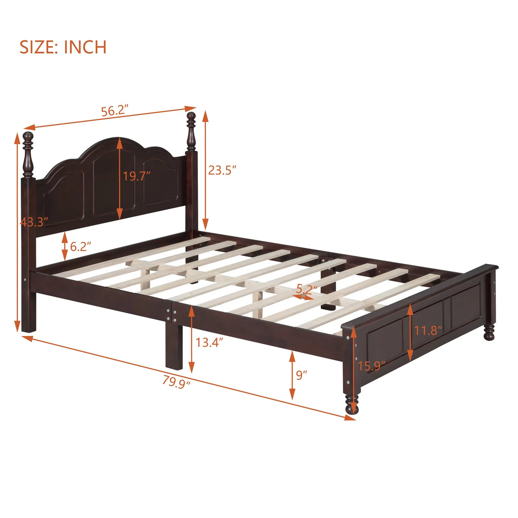 Full Size Wooden Platform Bed Frame with Slat Support U25124