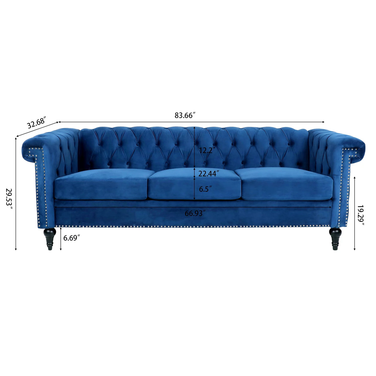 83.66 Inch Width Square Arm 3 Seater Sofa Z5635