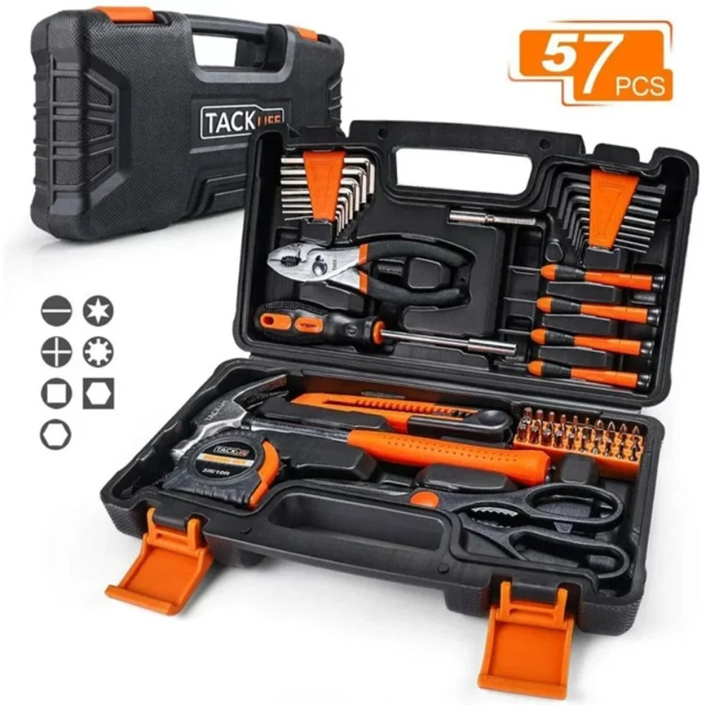 57-Piece Steel Hand Tool Set with Storage Case Black Q571680