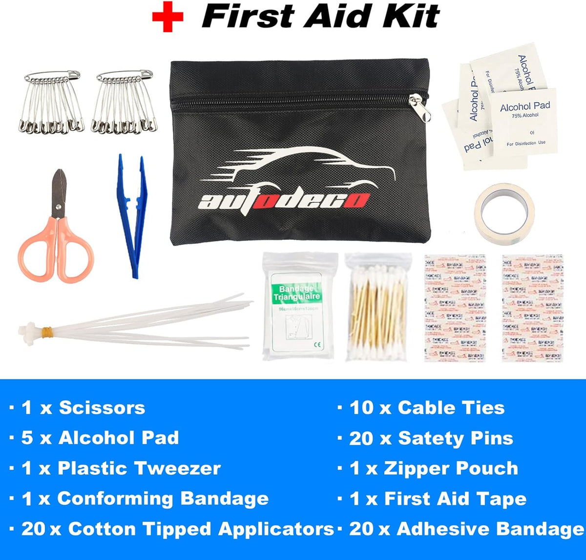 118-Piece Car Roadside Emergency Kit with Jumper Cables Portable Air Compressor Tow Strap Hammer Shovel D232343