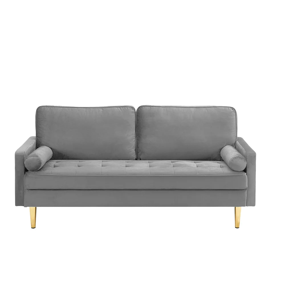 67" Velvet Tufted Loveseat Sofa with Bolster Pillows I18441