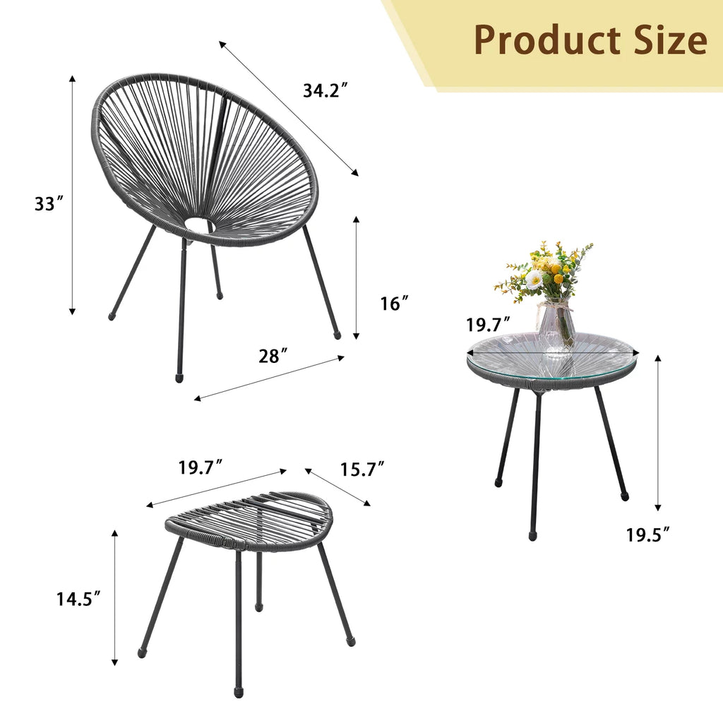 5 Pieces PE Rattan Woven Rope Chair Set with Coffee Table C2484