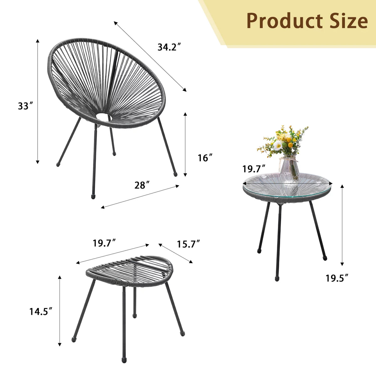 5 Pieces PE Rattan Woven Rope Chair Set with Coffee Table C2484