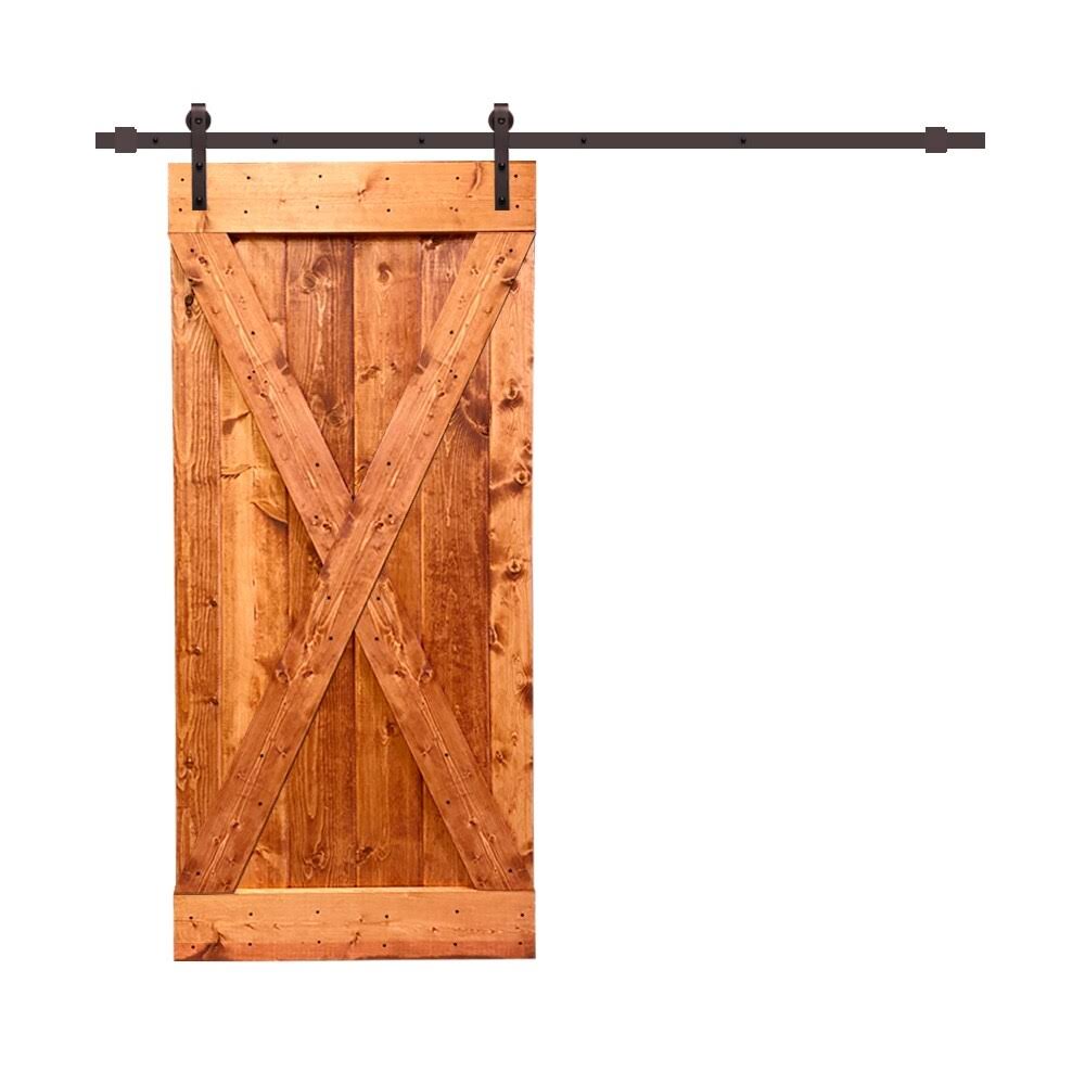 Weather Gray Stained Wood Interior Sliding Barn Door with Hardware Kit V2241