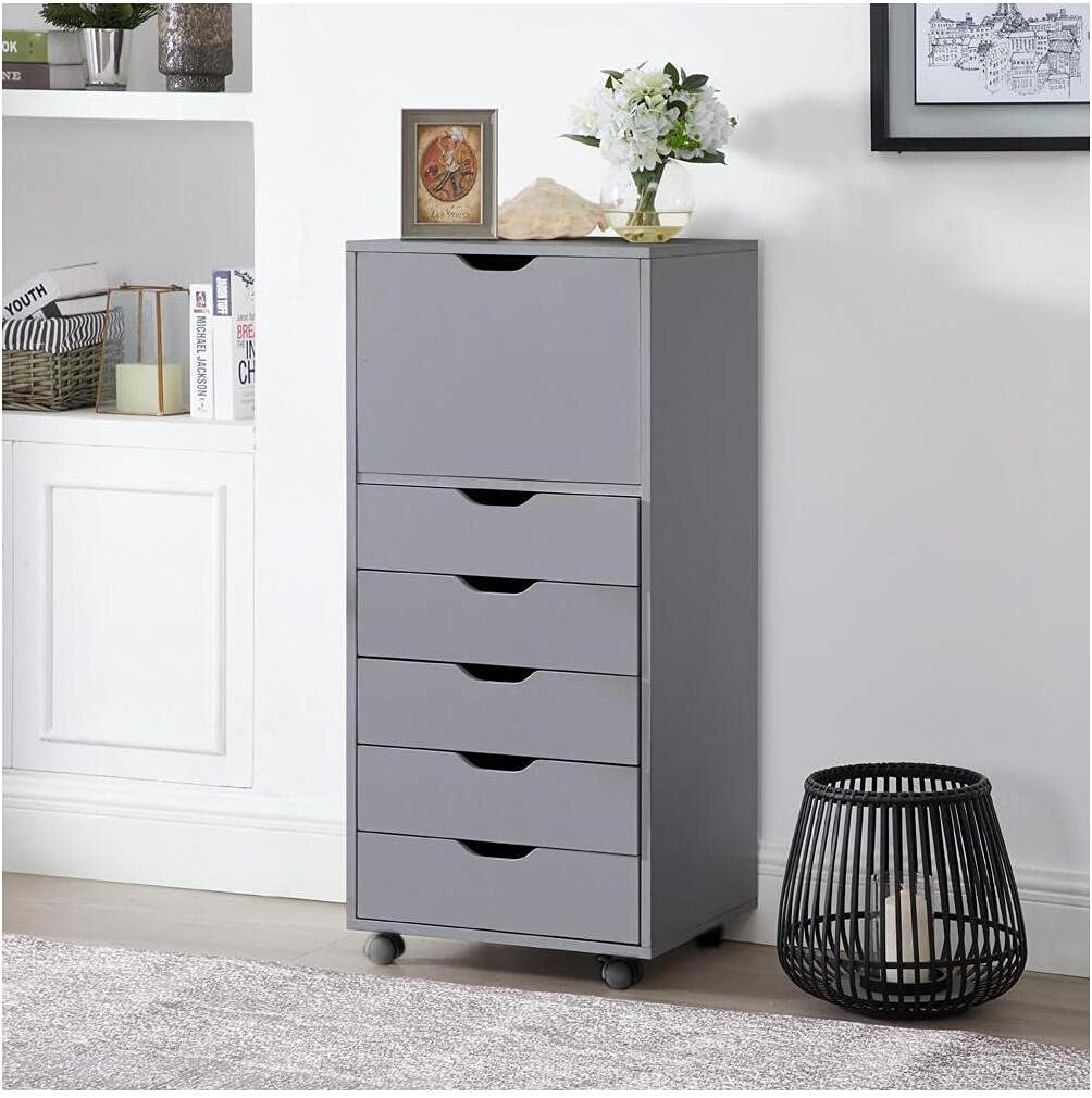 Black 6-Drawer Mobile File Cabinet P212442