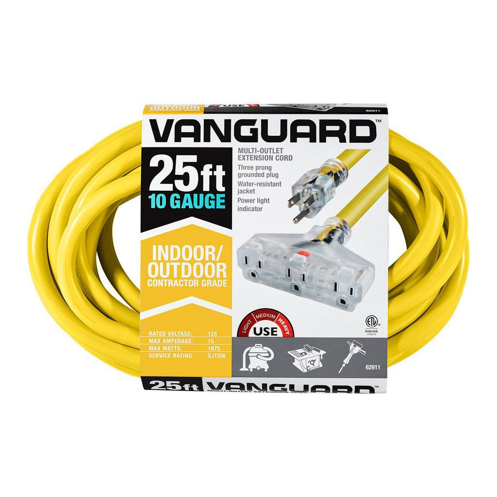 25 ft. 10/3 Gauge Triple-Tap Extension Cord, Yellow S96374