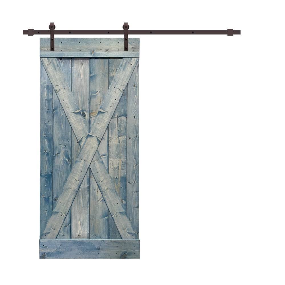 Weather Gray Stained Wood Interior Sliding Barn Door with Hardware Kit V2241