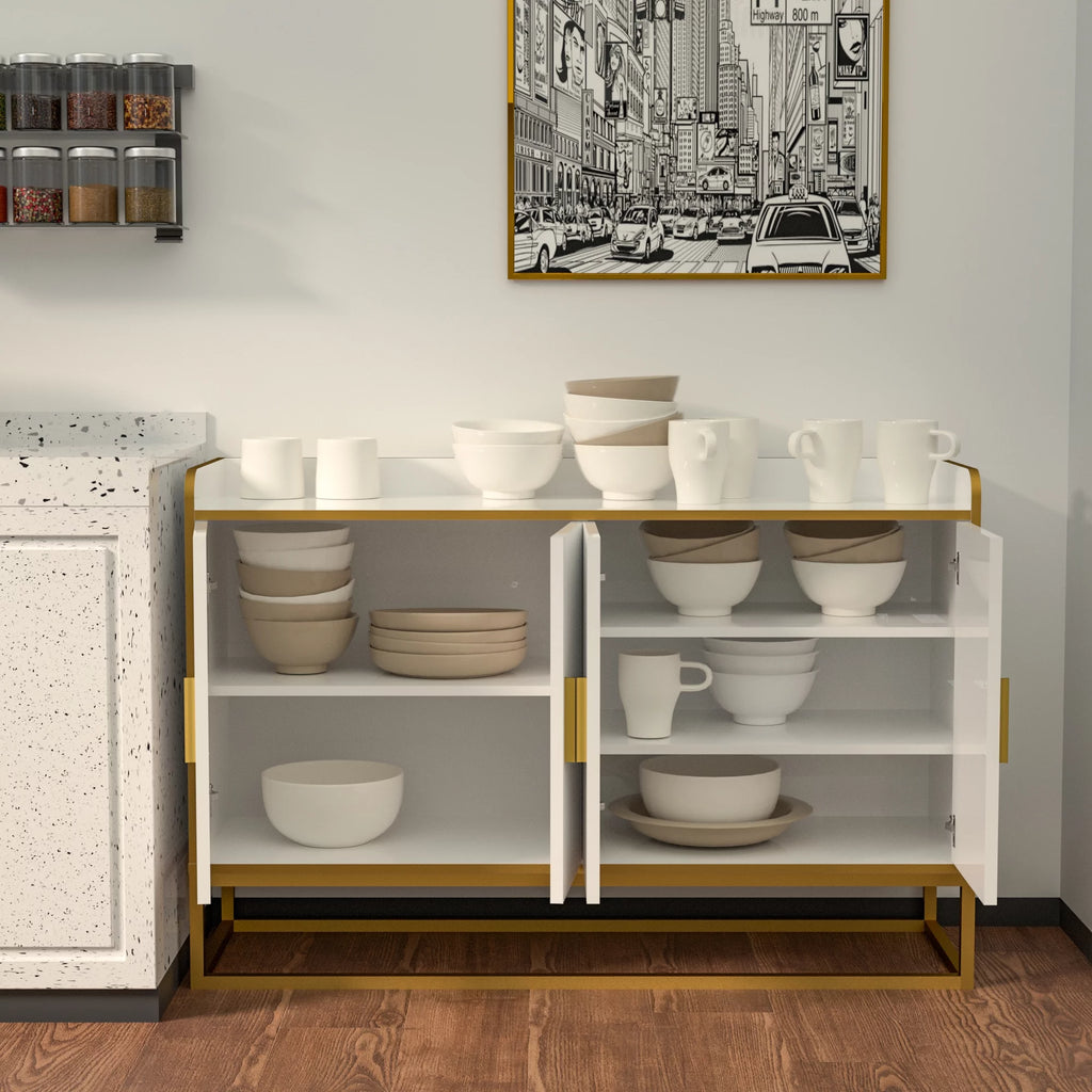 White Gloss Storage Cabinet with Metal Legs T819690