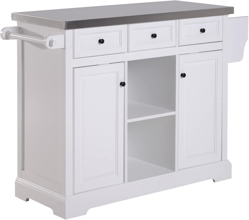 Rolling Kitchen Island with Stainless Steel Top Utility Cart on Wheels, Grey R5266