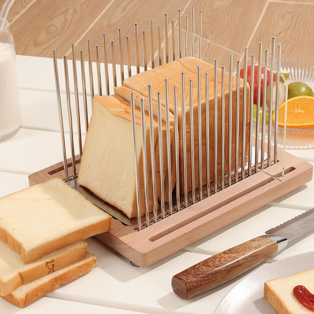 Stainless Steel Bread Slicer Guide with Beechwood Bread Cutting Board V72057