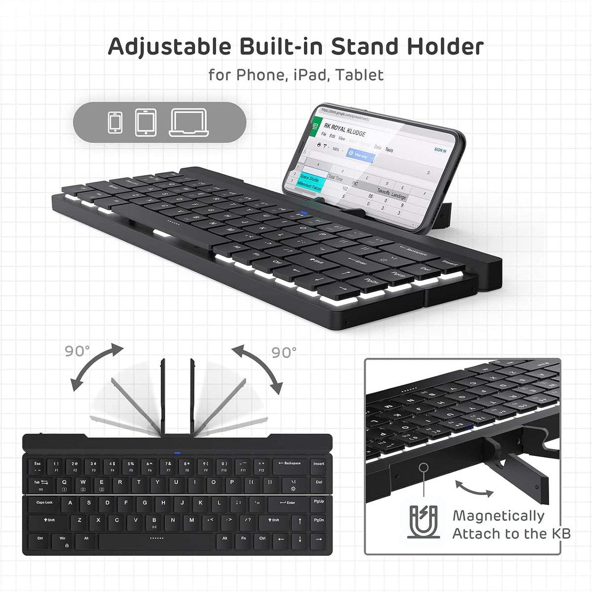 68 Keys 60% Foldable Mechanical Keyboard with Aluminum Body, White Backlit, Low Profile Clicky White Switches, Pack of 2 U206497