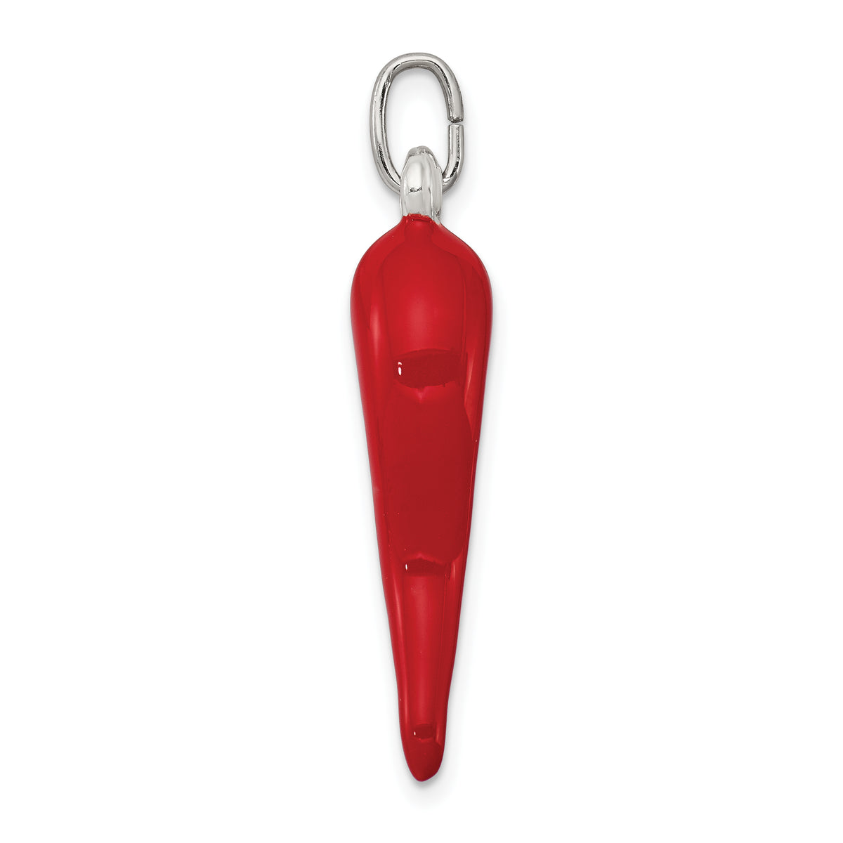 Sterling Silver Red Enamel Italian Horn Charm Pendant with Rope Chain Necklace 16'' U271