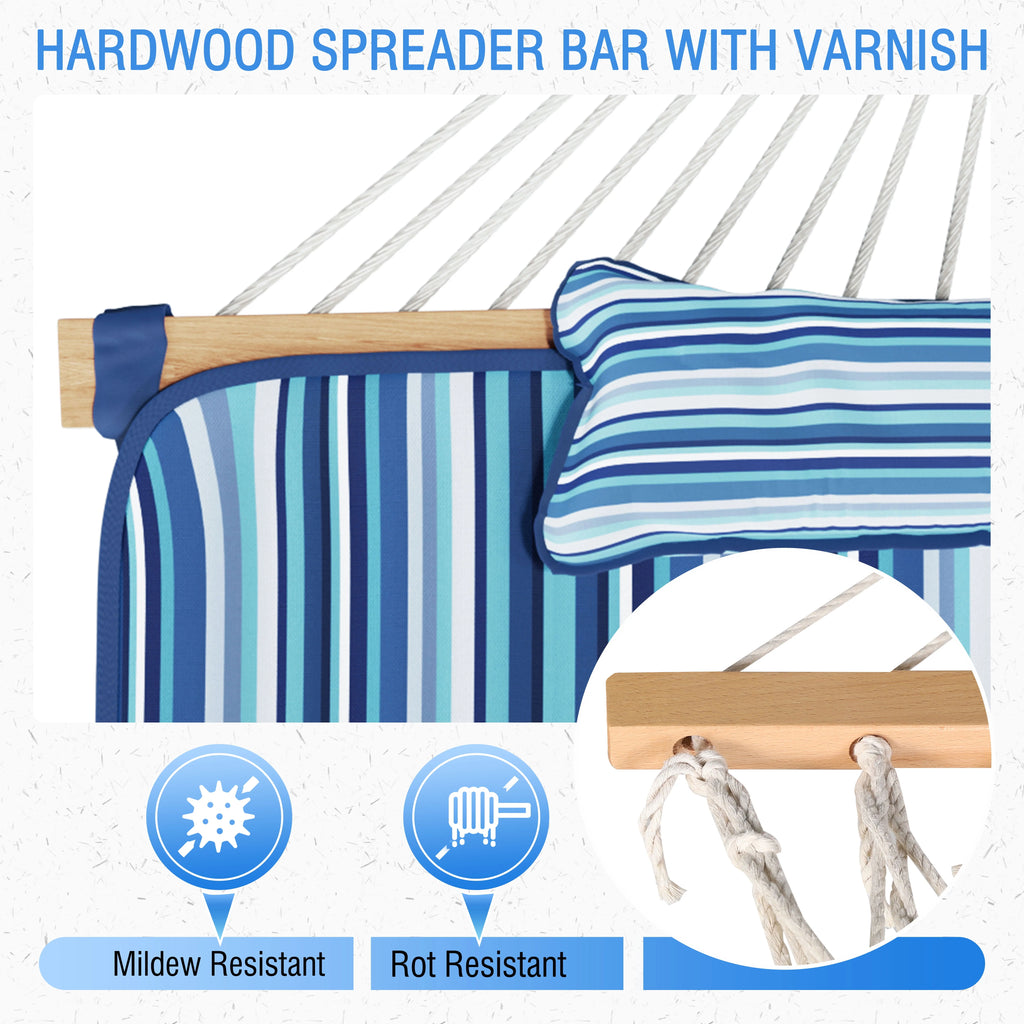 2-Person Hanging Hammock with Steel Stand, Cotton Pad & Pillow, 450lbs Capacity, White P729194