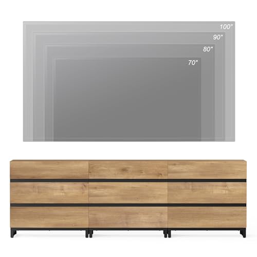 Oak TV Stand with 3 Drawers and Metal Base Y348905