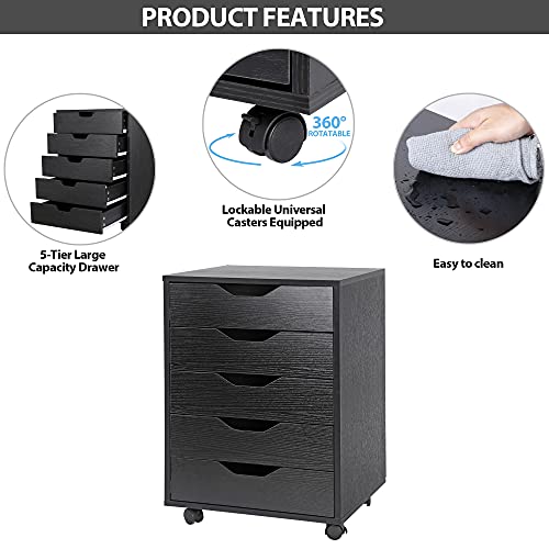 White 5 Drawer Mobile File Cabinet with Casters N62677