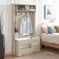 White Oak Entryway Bench with Coat Hooks and Storage Bench F814842