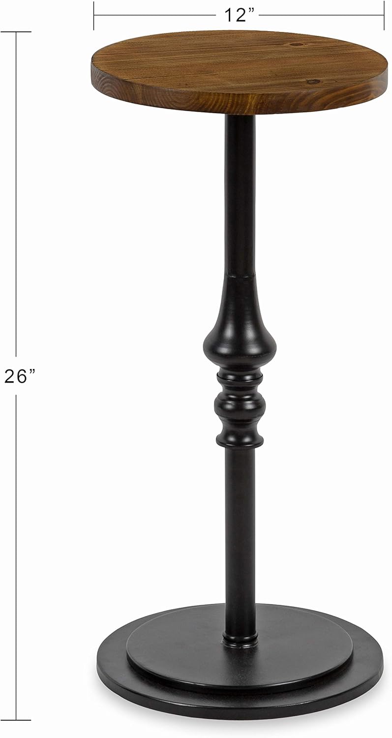 Rustic Pedestal Table, 12 x 12 x 26, Rustic Caramel and Black W38015