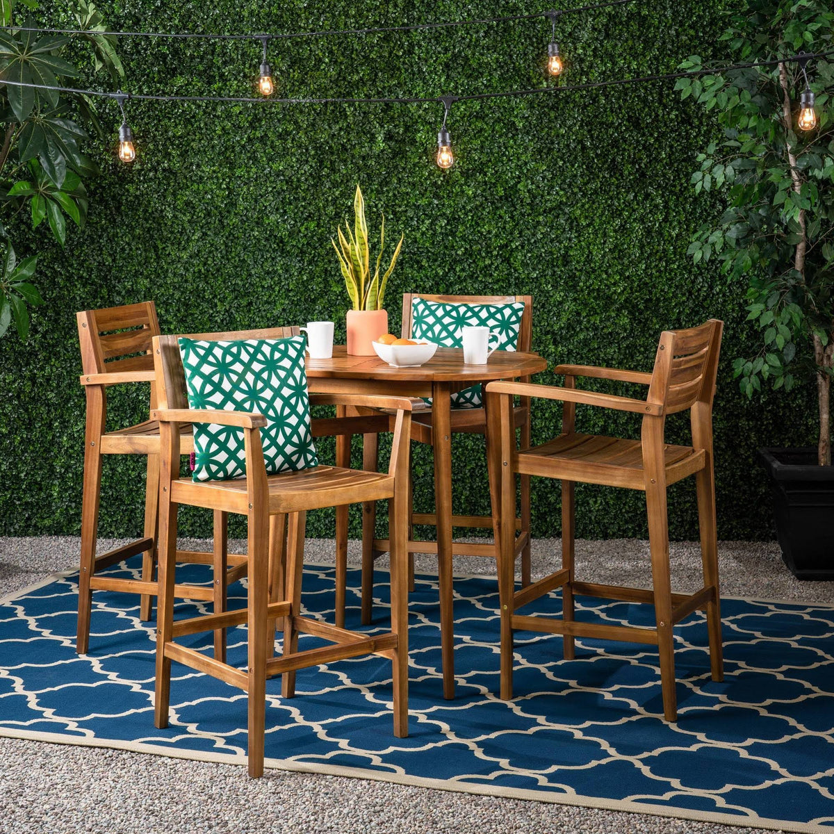 Rustic 5 Piece Acacia Wood Bar Set T93920