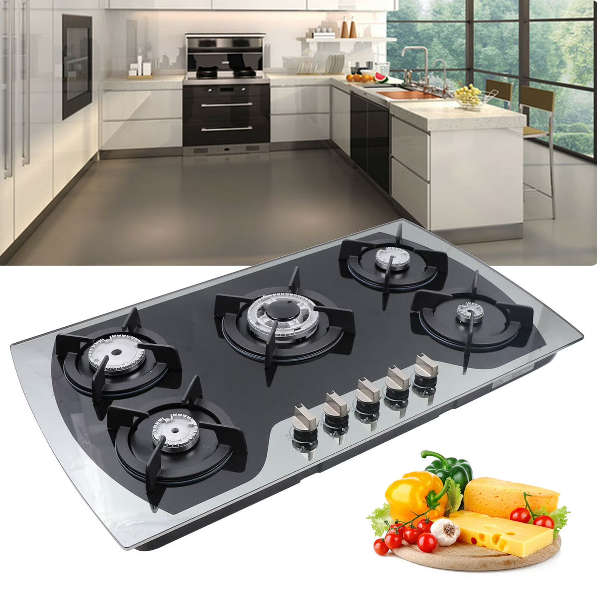 35.4" 5 Burners Tempered Glass Gas Cooktop R471
