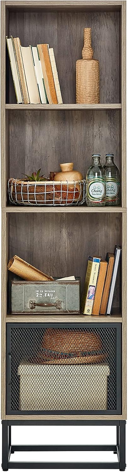 Wood 4-Tier Bookshelf with 4 Display Cases J119