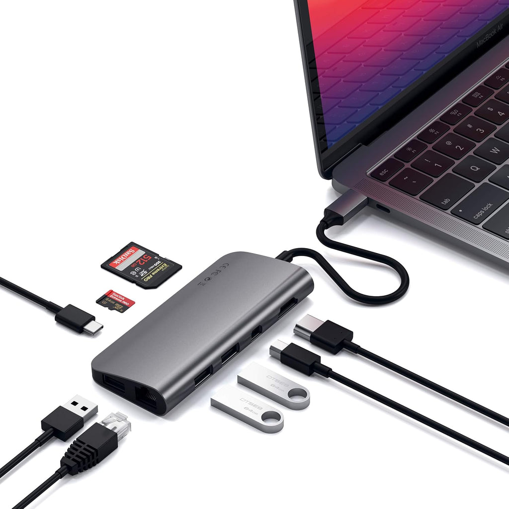 Aluminum Type-C Multimedia Adapter with 4K HDMI, Mini DP, USB-C PD, Gigabit Ethernet, USB 3.0, Micro/SD Card Slots V825