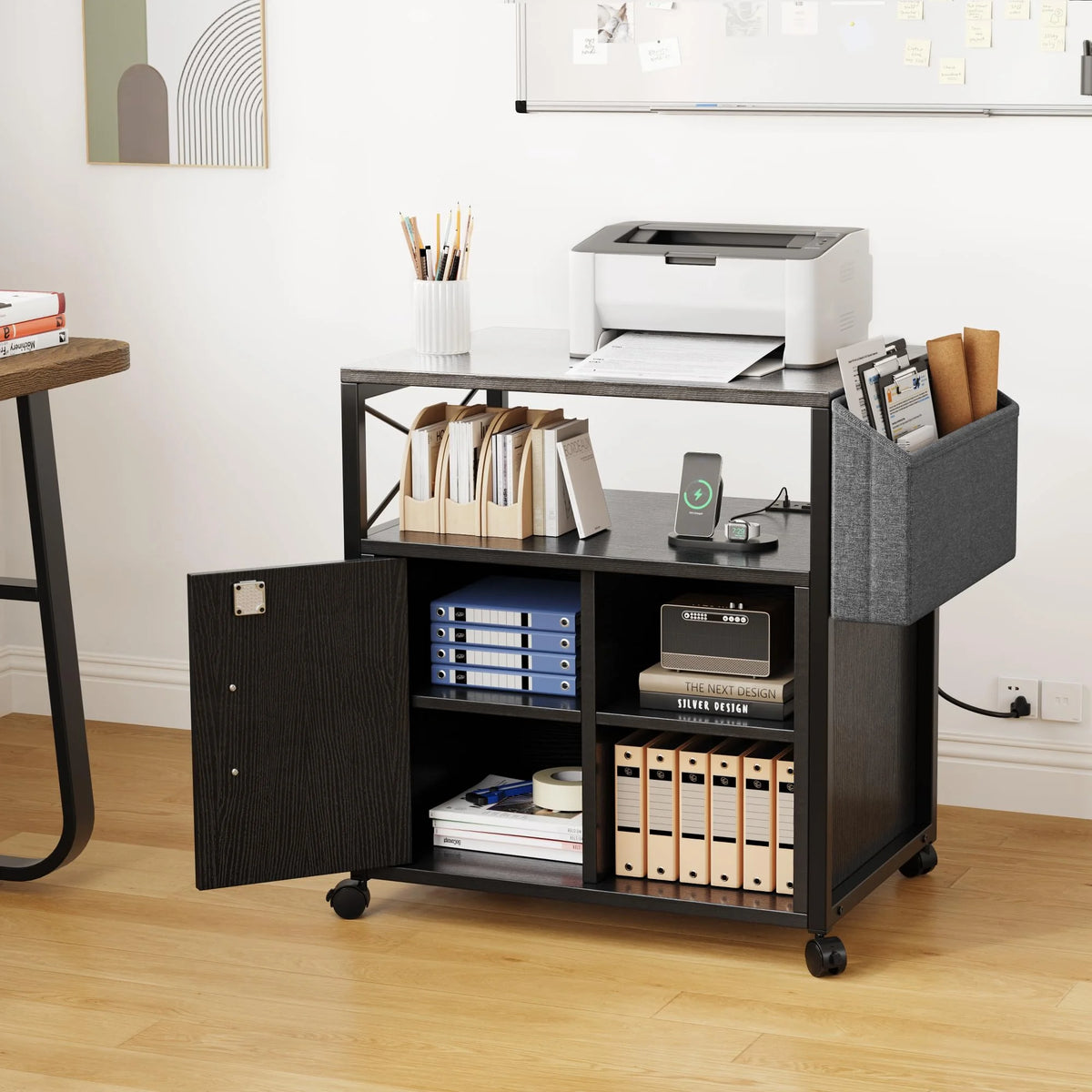 Black Lateral File Cabinet with Charging Station W655