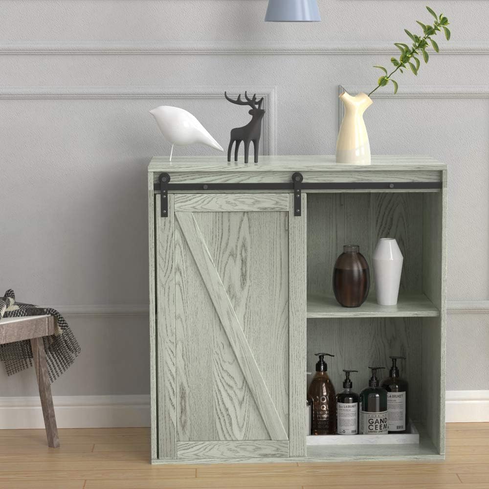 Small Wooden Storage Cabinet with Sliding Door and 2 Layer Shelf V823062