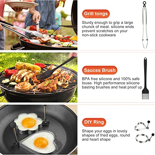 14pcs Flat Top Grill Accessories Set with Spatulas, Basting Cover, Scraper, Tongs E277