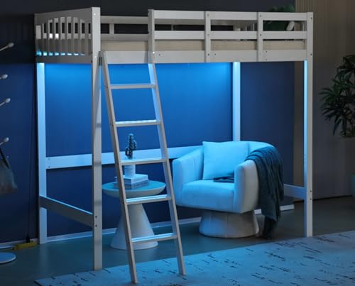 Twin Loft Bed with L-Shaped Desk and 3 Storage Drawers, Solid Wood, White Y616