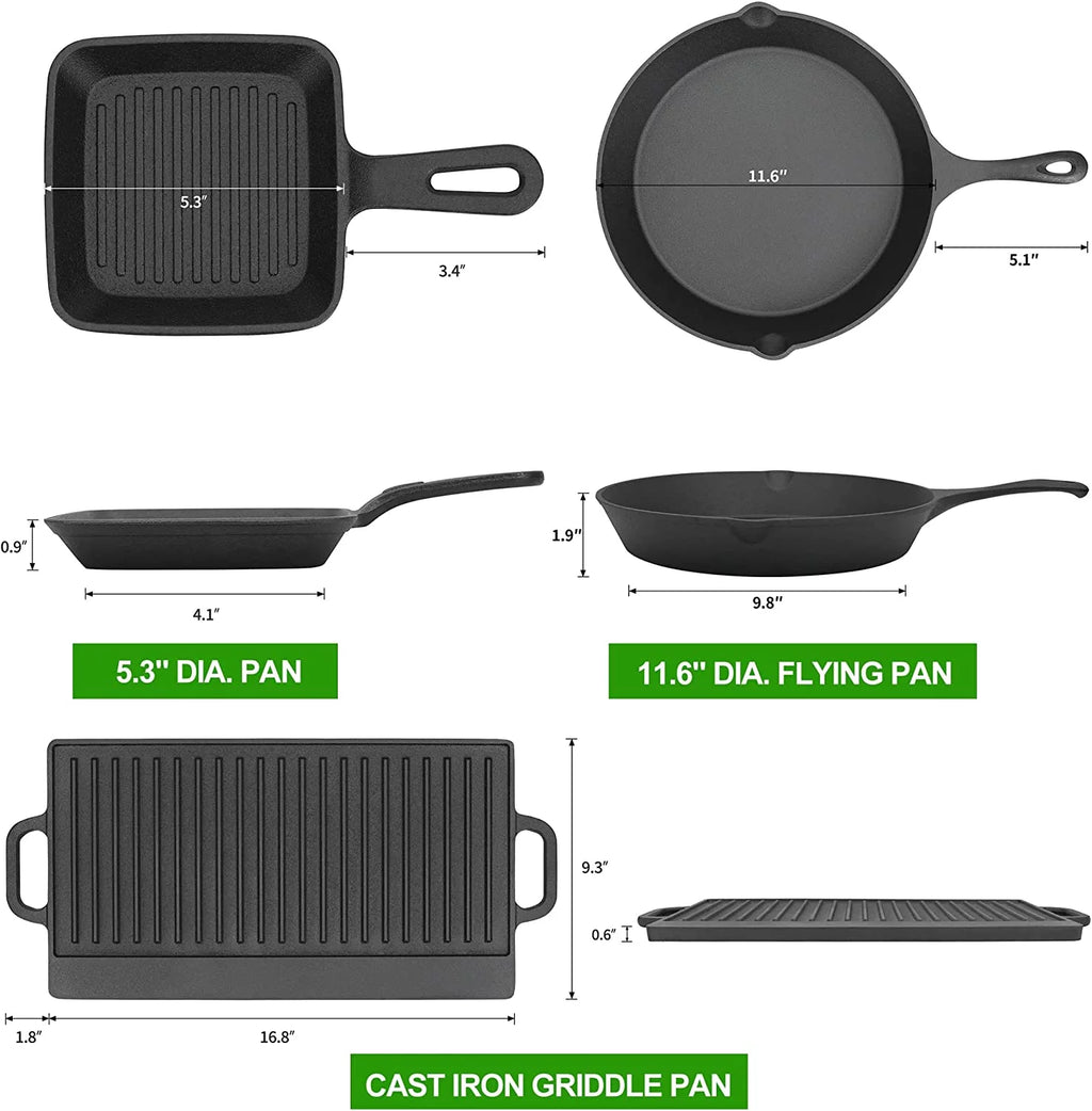 Pre-Seasoned Cast Iron Dutch Oven Cooking Set with Wood Box G704