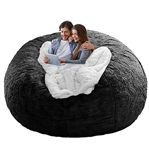 Round Soft Fluffy PV Velvet Washable Bean Bag Chair Cover 5ft Dark Grey M167585