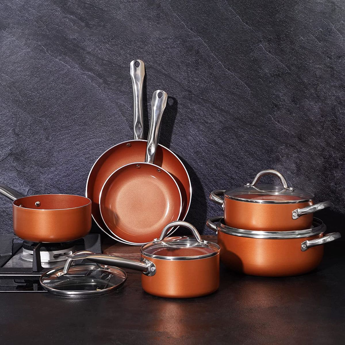Nonstick Copper 5 Piece Aluminum Cookware Set R72885