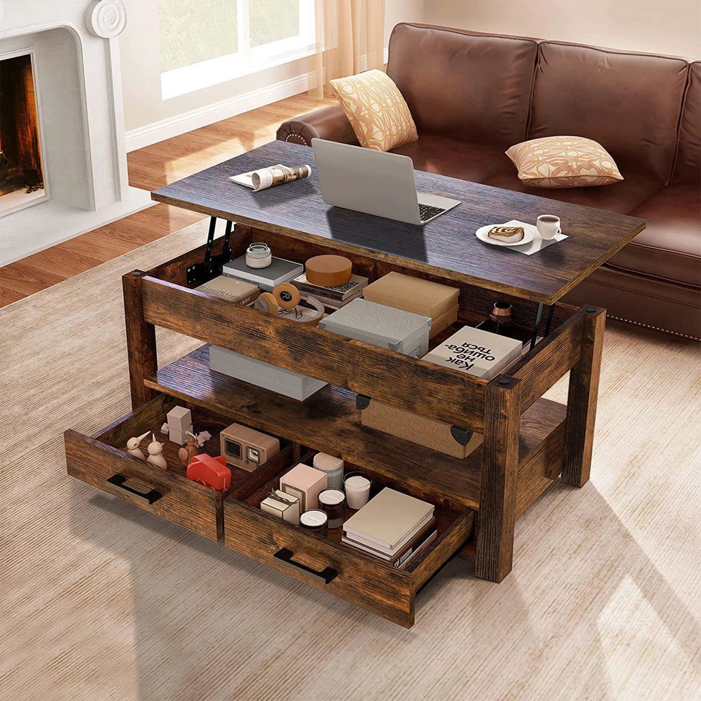 23 In Lift Top Coffee Table with 2 Drawers, Brown N223
