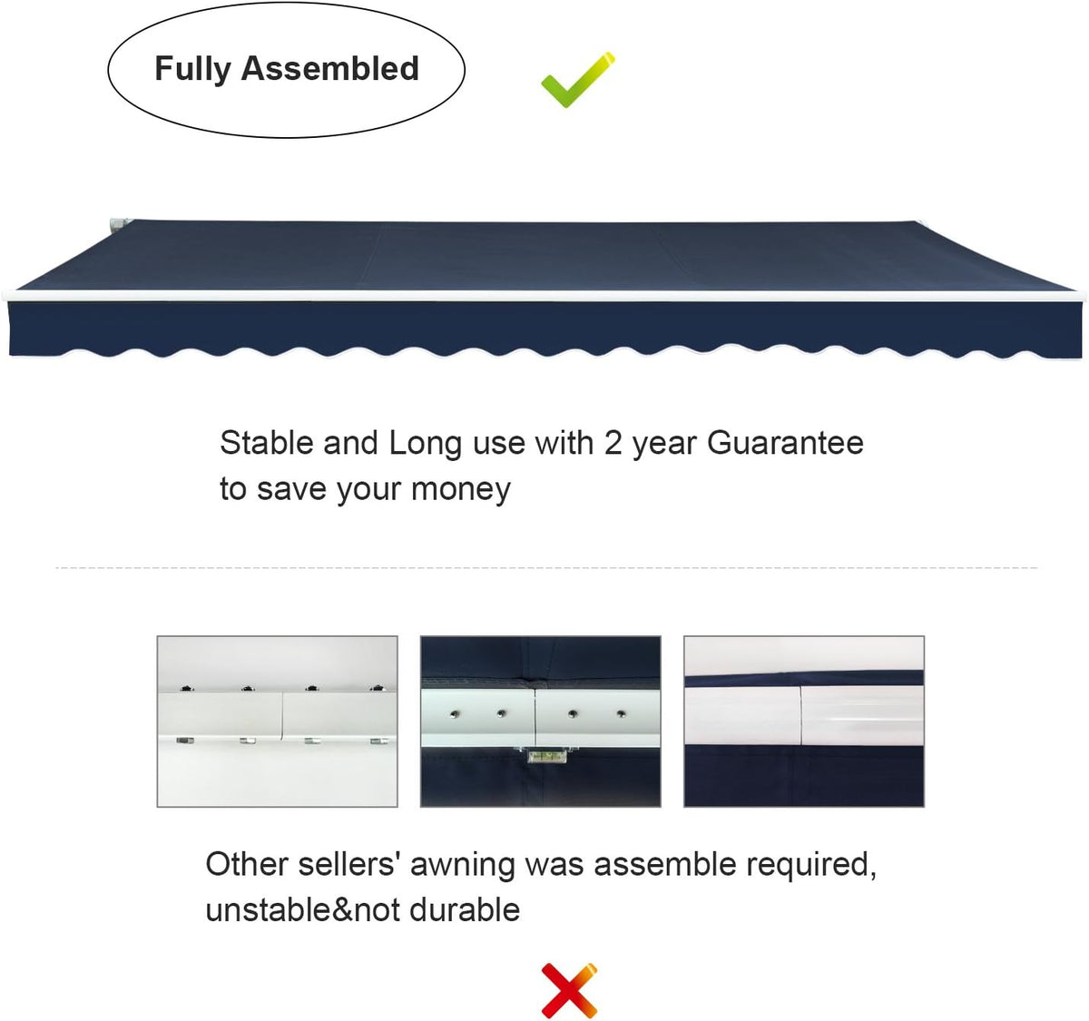 10'x8' Navy Blue Retractable Patio Awning A362