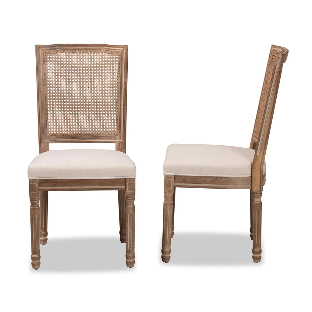Beige and Antique Brown Dining Chair Set of 2 D5898