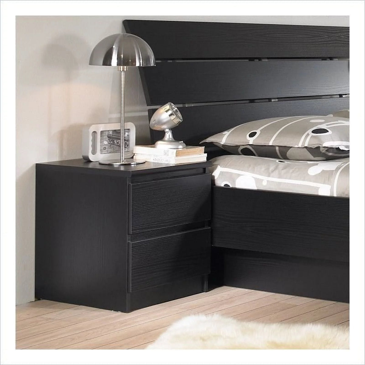 Black 2 Drawer Woodgrain Night Stands Set of 2 P924