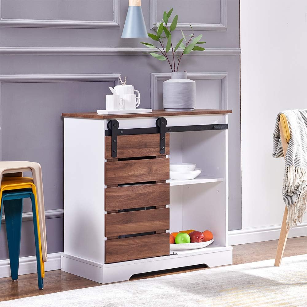 Small Wooden Storage Cabinet with Sliding Door and 2 Layer Shelf V823062