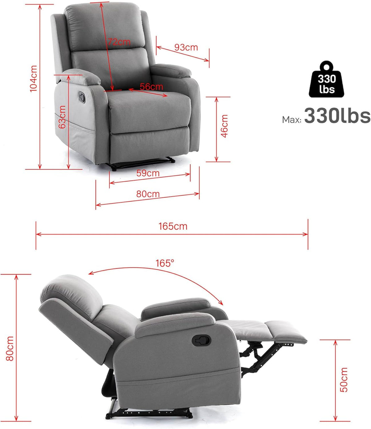 Leather Recliner Chair with Adjustable Backrest F18188