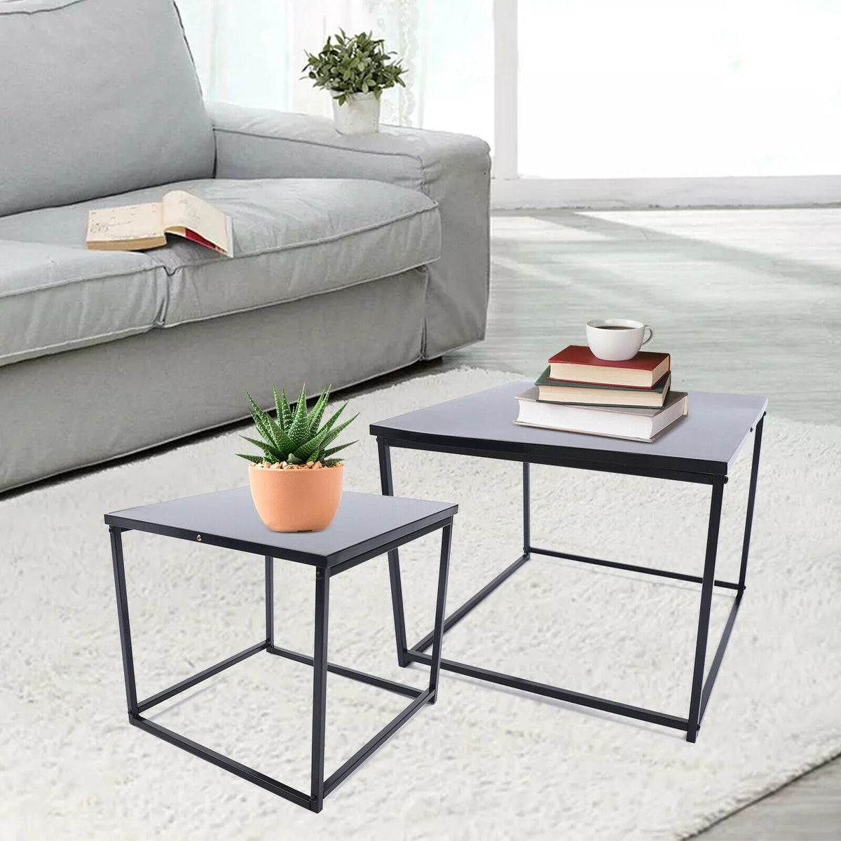 2pcs Black Metal Side Table I31121