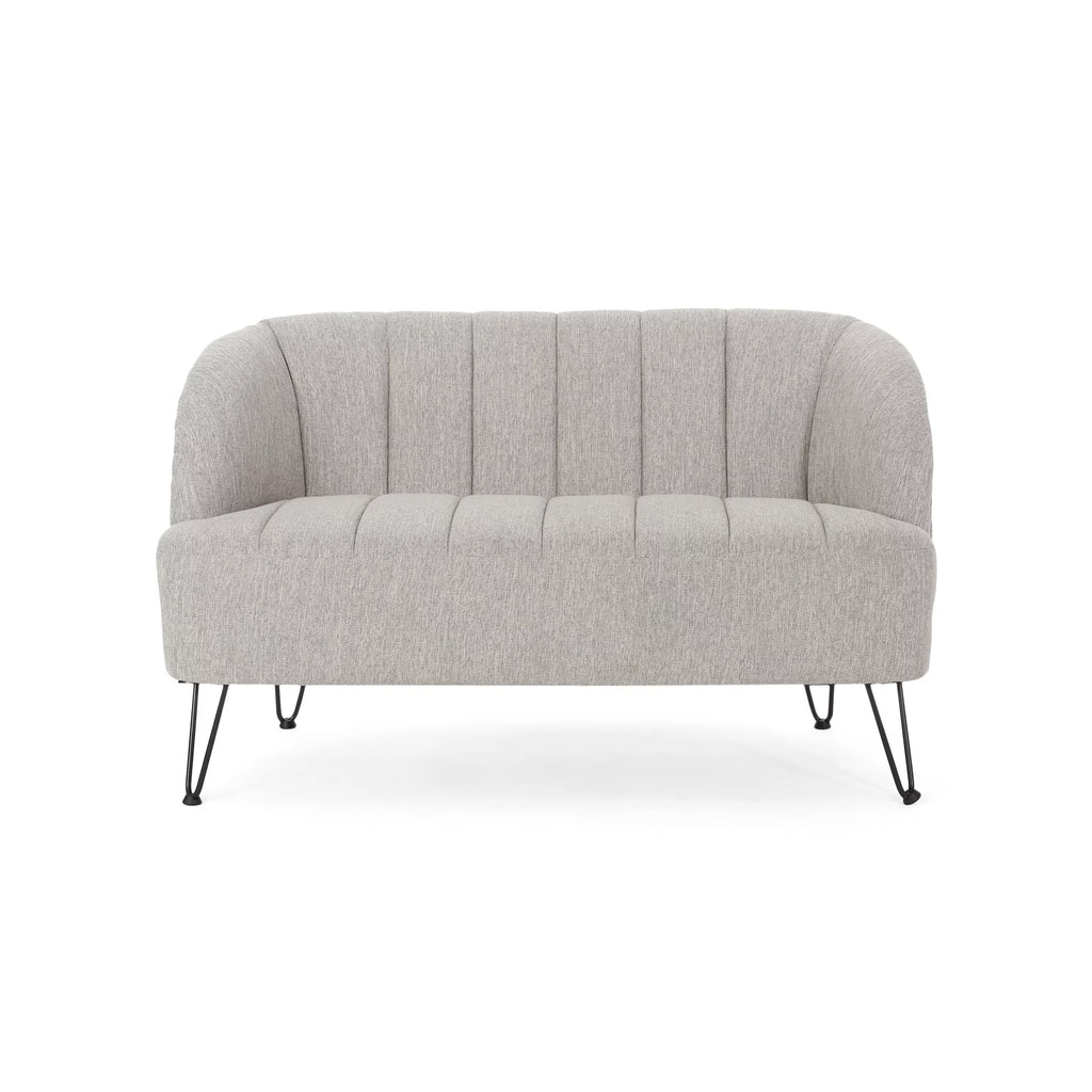 Light Gray Fabric Loveseat with Hairpin Legs N4759