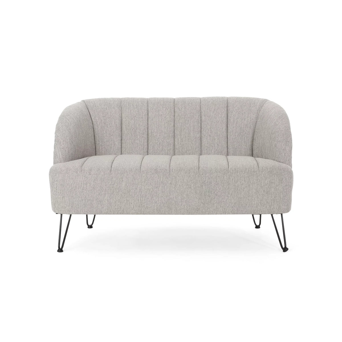 Light Gray Fabric Loveseat with Hairpin Legs N4759