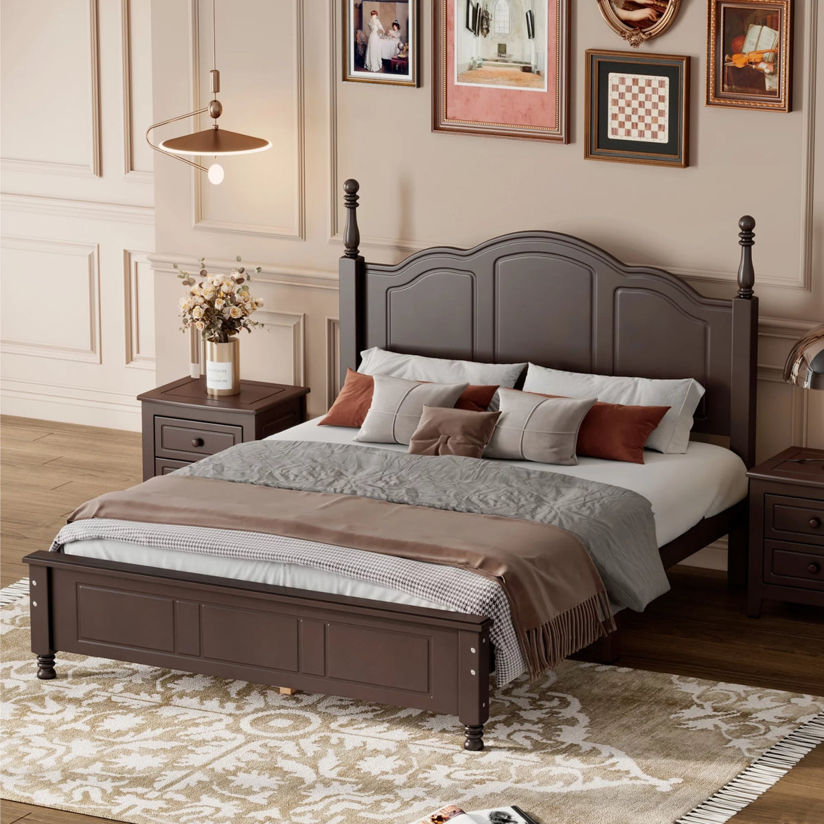 Full Size Wooden Platform Bed Frame with Slat Support U25124