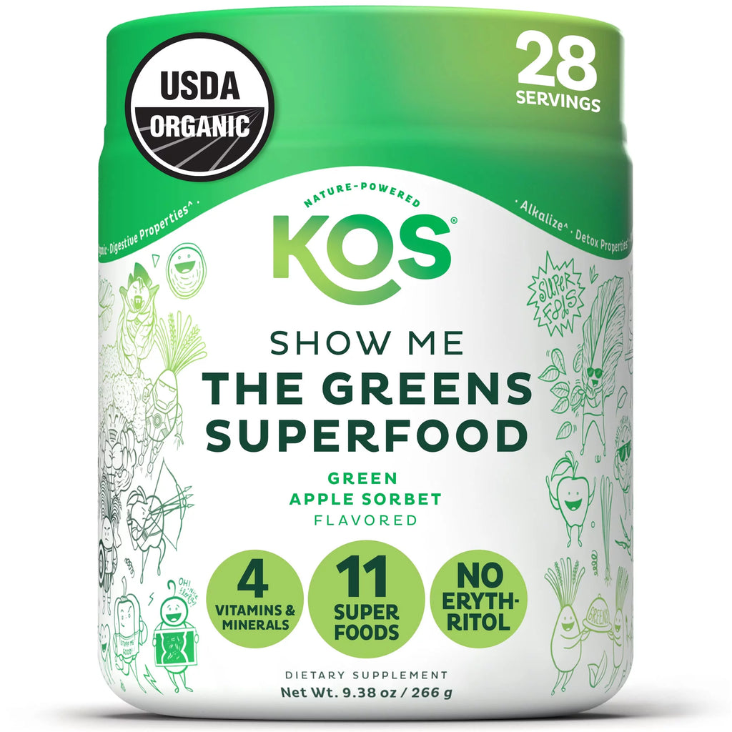 USDA Organic Super Greens Powder with Spirulina, Chlorella & Wheatgrass, Green Apple Sorbet Flavor, 28 Servings N631